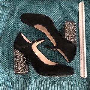 Black suede with crystalized heels mary janes